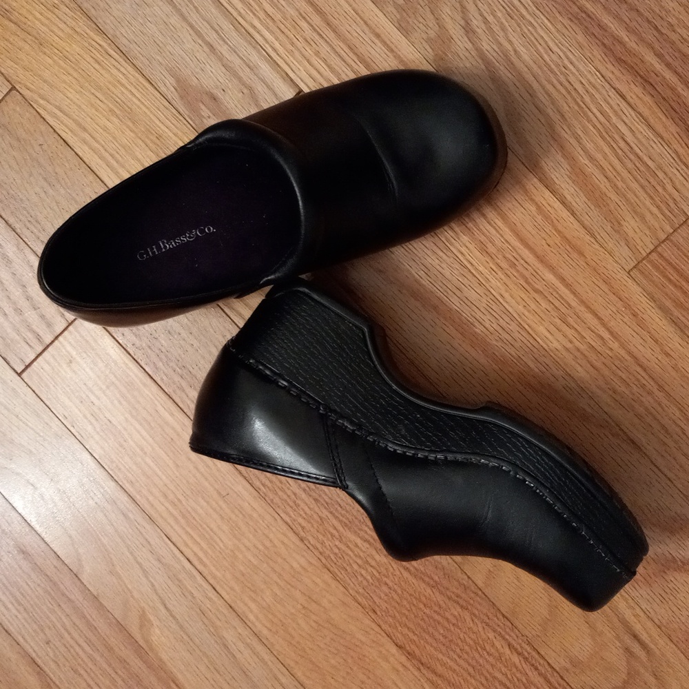 Bass clogs black leather upper  size 5 - Picture 2 of 4